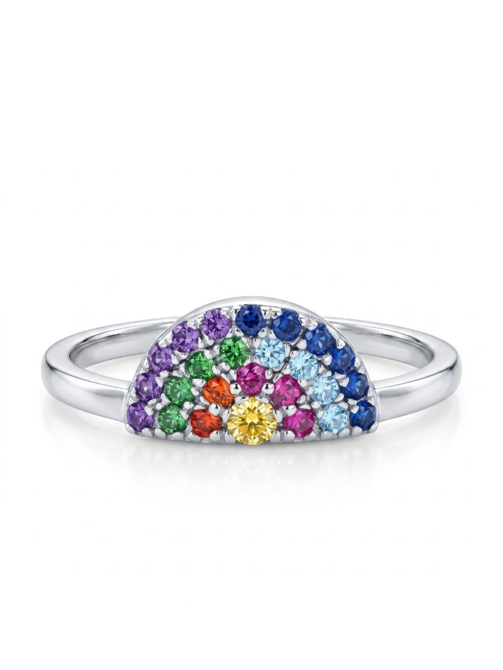 Rainbow Gemstone Ring, 925 Sterling Silver Charmed Aroma Good Vibes Only